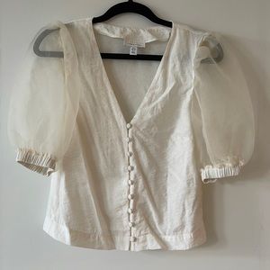 Top Shop White puff mesh sleeve button down blouse